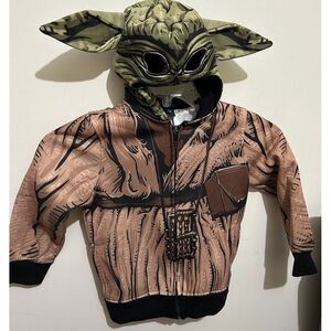 Disney Star Wars YODA Brown green HOODIE w/eye mask & ears‎ JACKET size XS youth
